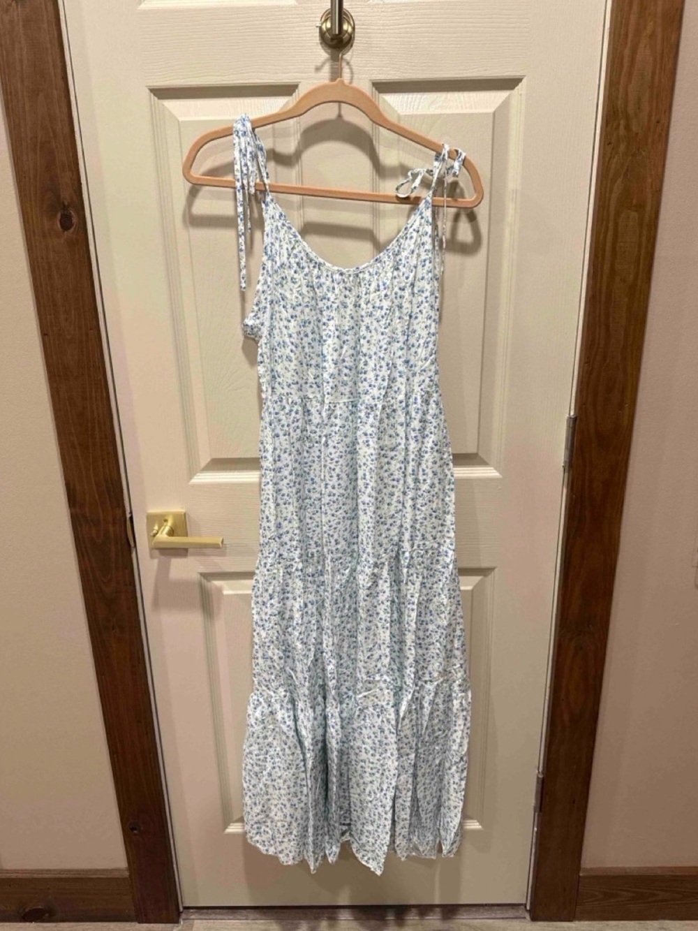 SHEIN Light Blue & White Floral Maxi Dress with Tie Straps